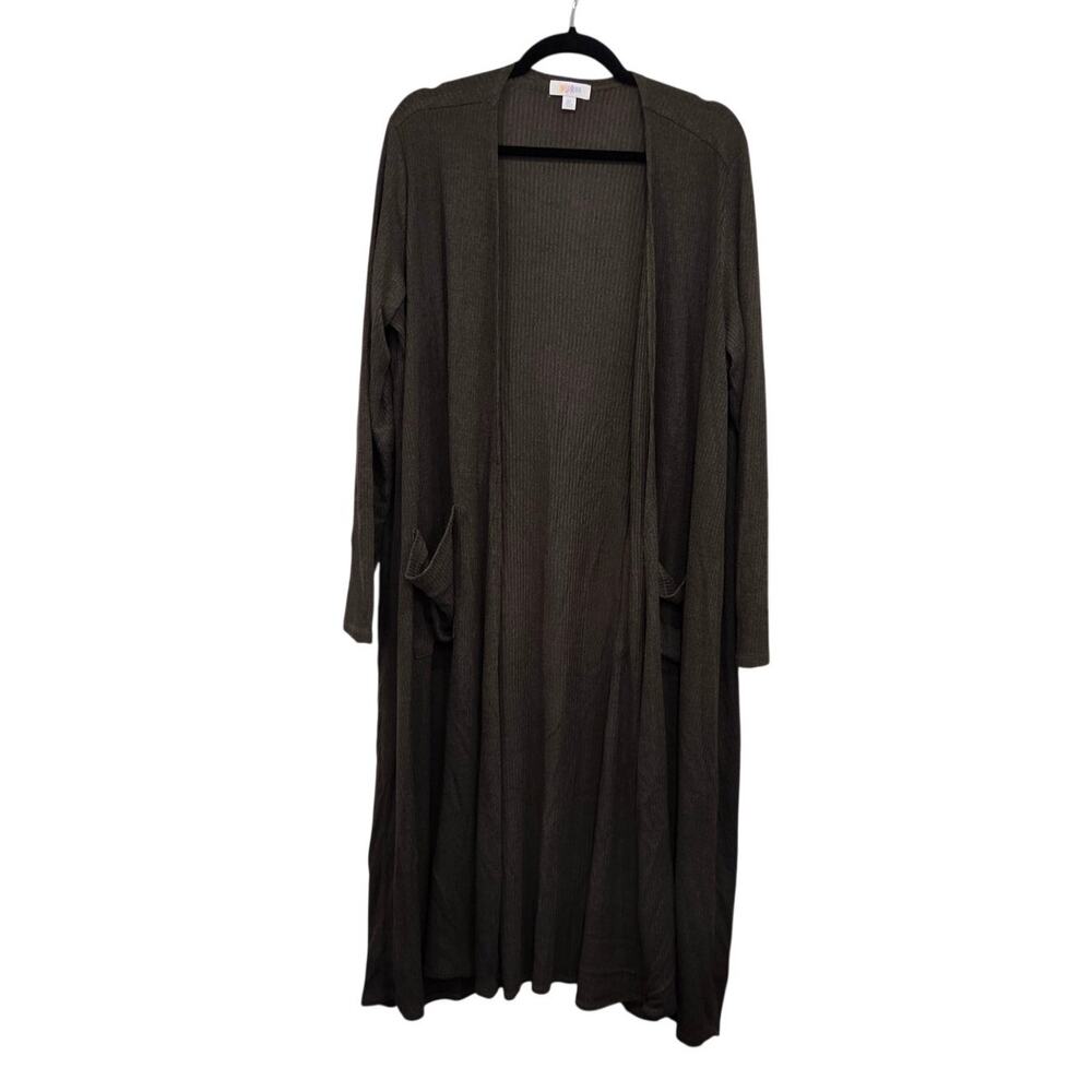 Lularoe Sarah Olive Green Long Cardigan Ribbed Sweater Duster Womens Size XL